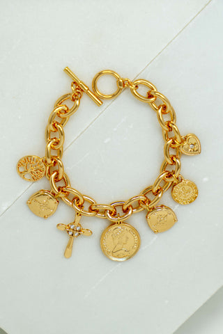 Worn Gold Cross And Coin Bracelet