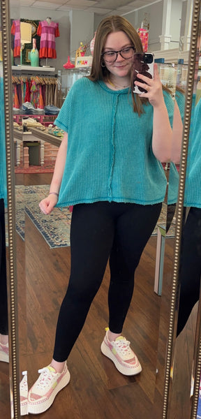 Turquoise Waffle Knit Top