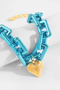 Blue Chain Link Heart Necklace