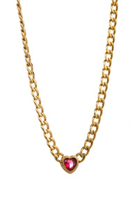 Curb Chain Pink Heart Necklace