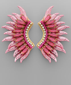 Fuchsia Sequin Wing Earrings
