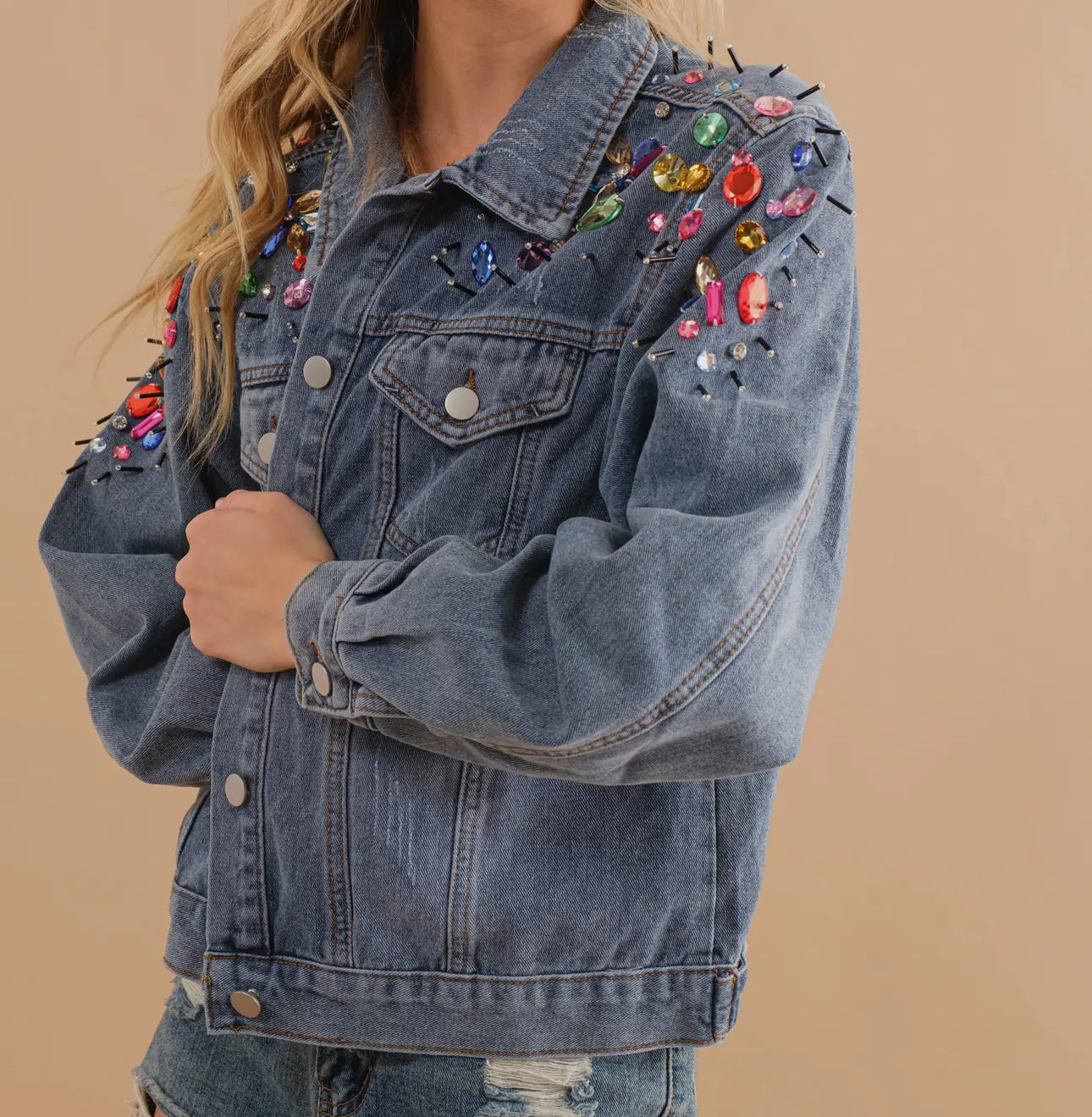 Rainbow Jeweled Denim Jacket