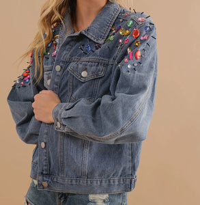 Rainbow Jeweled Denim Jacket