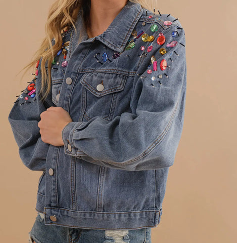 Rainbow Jeweled Denim Jacket