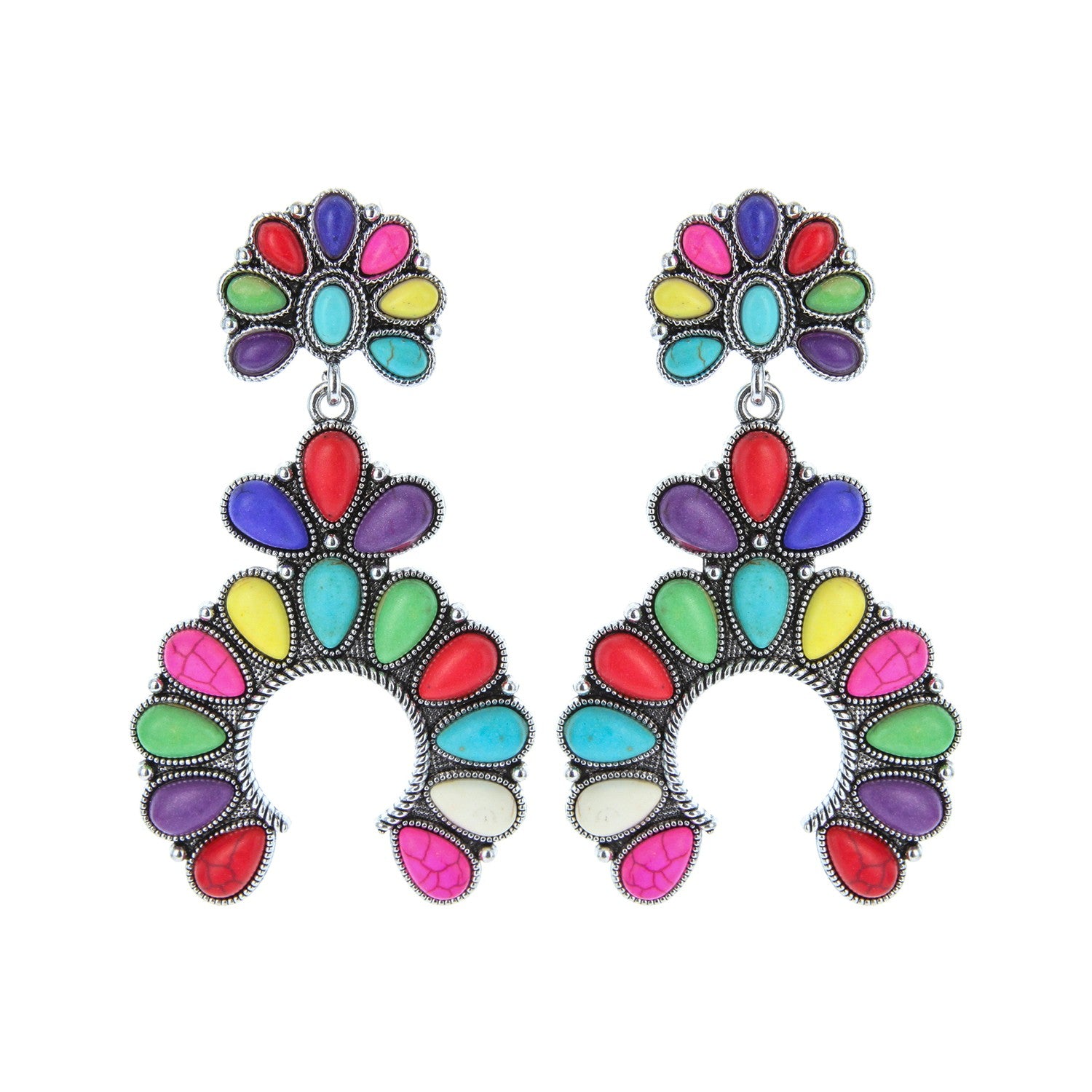 Multi Color Stone Arch Earrings