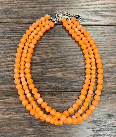 Coral Orange Round Bead Layer Necklace