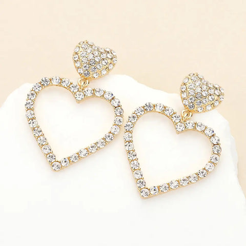 Crystal Double Heart Link Earrings