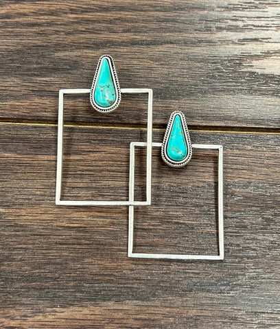 Turquoise Stone Square Earrings