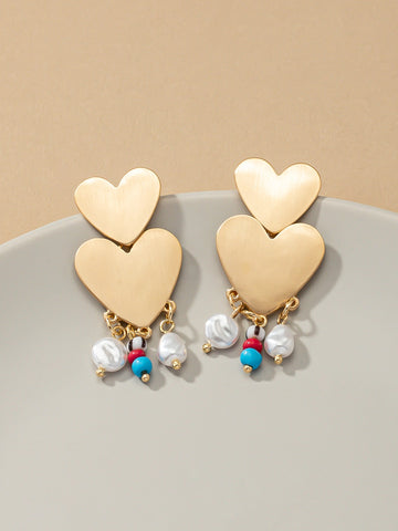 Matte Gold Double Heart Earrings