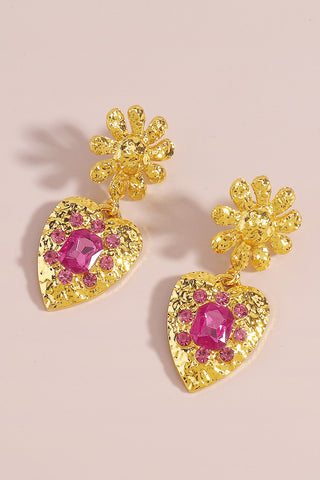Pink Gold Crown Heart Earrings
