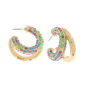 Multi Color Crystal Double Open Hoop Earrings