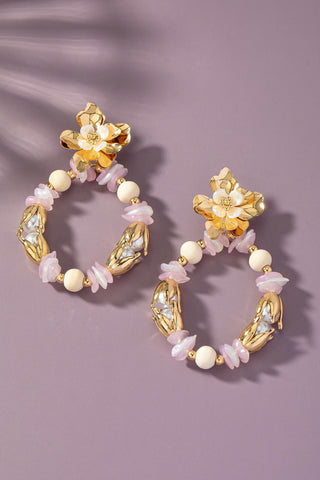 Pink Bead Flower Earrings