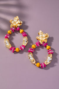 Fuchsia Bead Flower Earrings