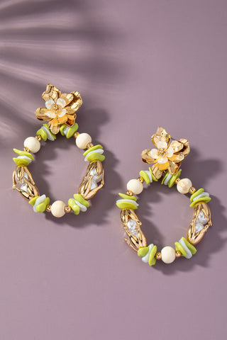 Lime Bead Flower Earrings