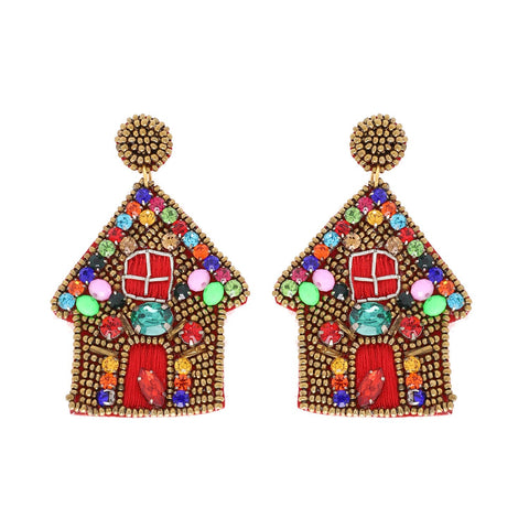 Jeweled Gingerbread House Earrings