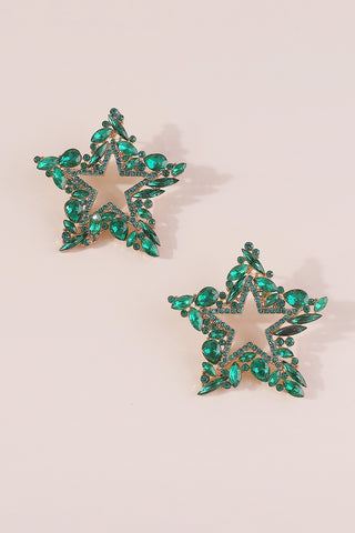Green Rhinestone Star Earrings