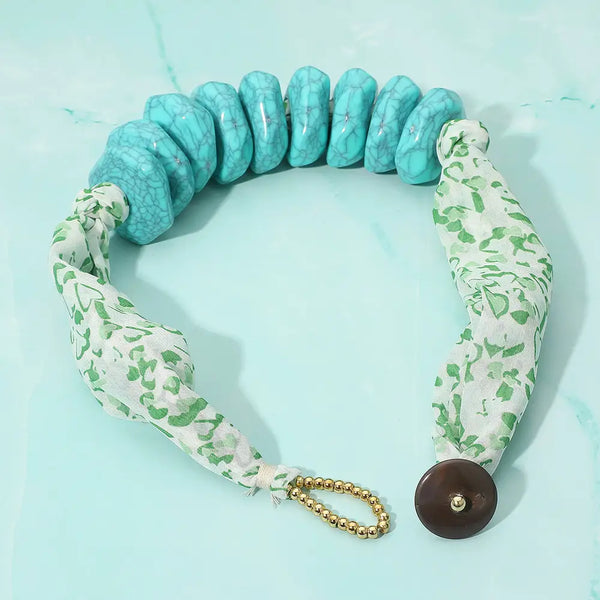 Chunky Stone Beaded Fabric Necklace