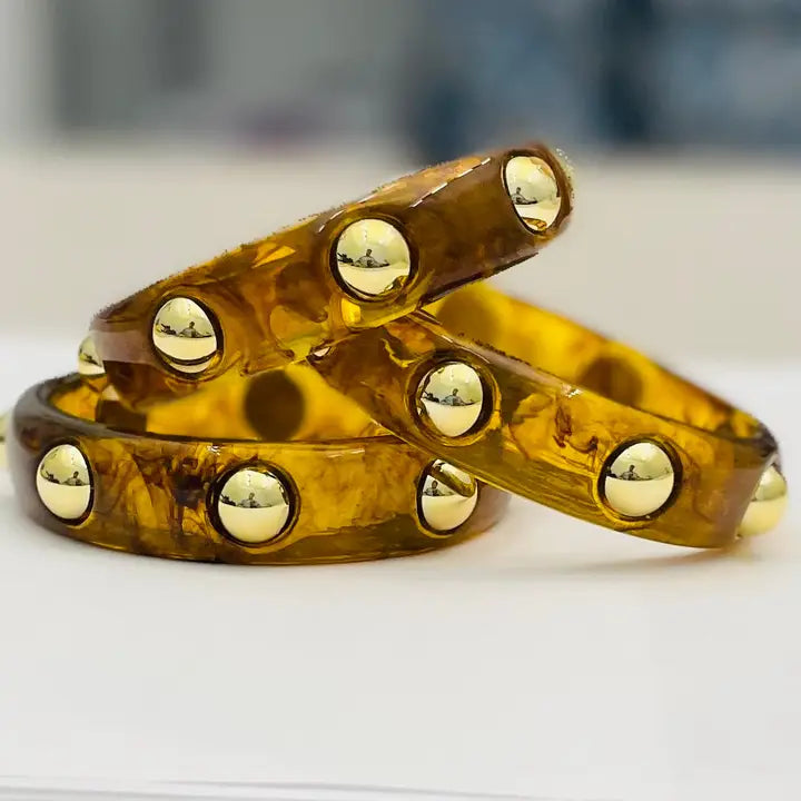 Gold Stud Acrylic Bangle - Tortoise