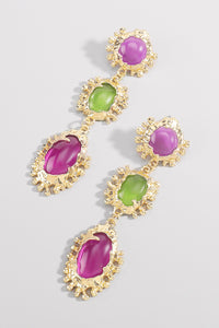 Multi Color Three Stone Earrings