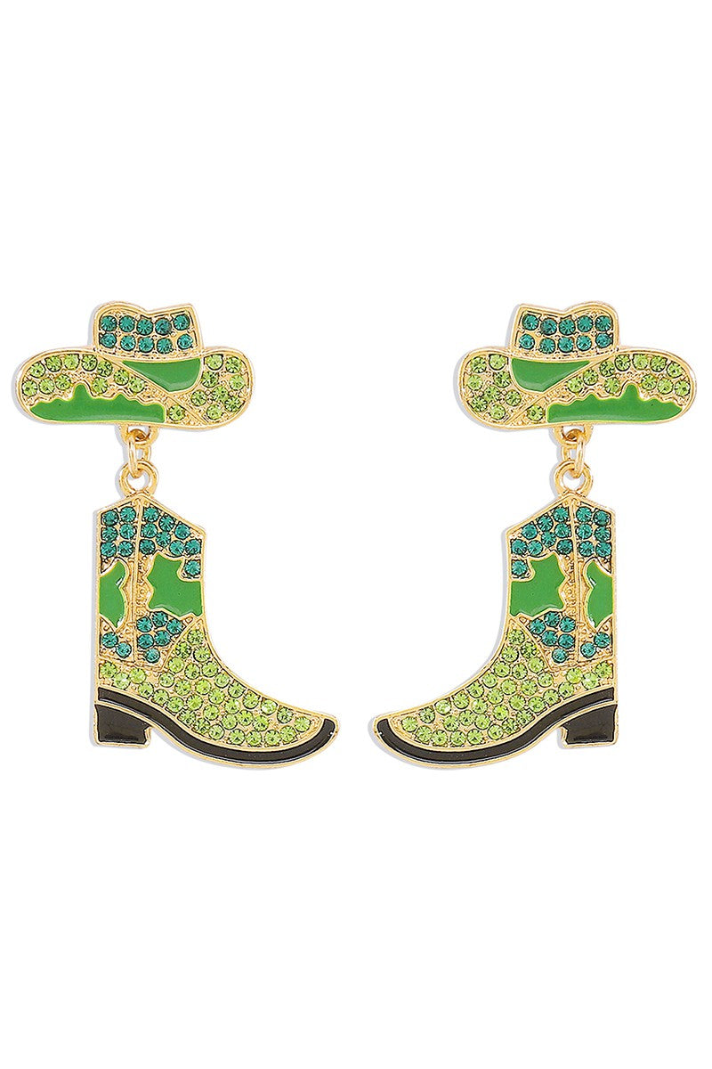 Green Rhinestone Boot Earrings