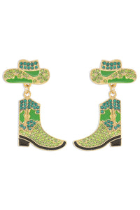 Green Rhinestone Boot Earrings
