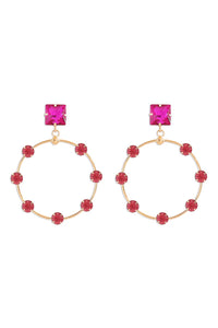 Round Pink Rhinestone Earrings