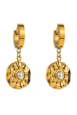 Gold Round Pearl Earrings