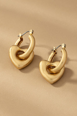 Worn Gold Heart Earrings