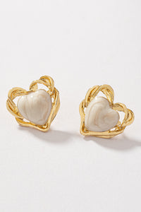 Gold Ivory Heart Stud Earrings