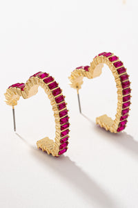 Fuchsia Stone Heart Hoop Earrings