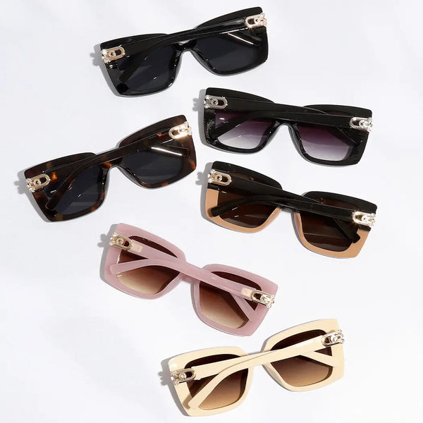 Cat Eye Frame Rhinestone Deco Leg Sunglasses