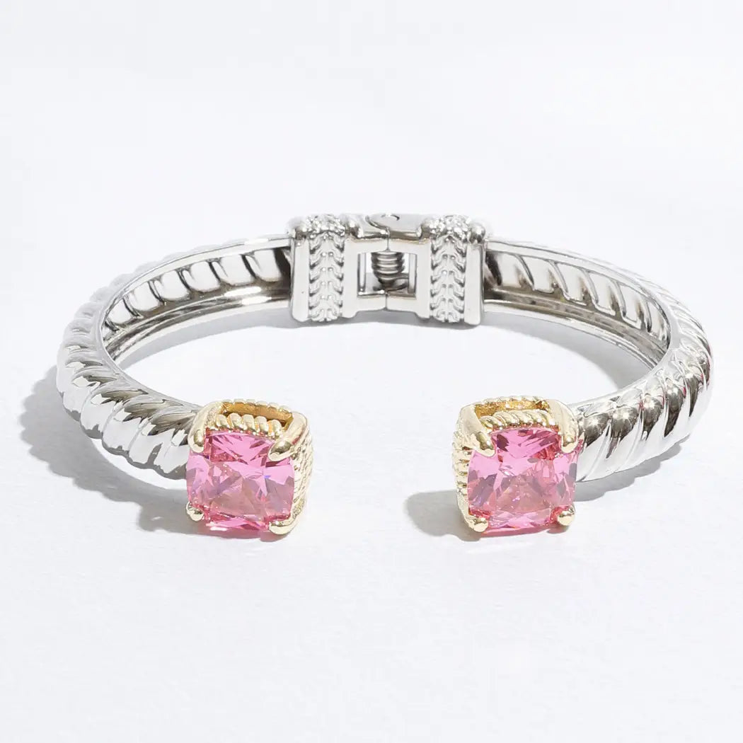 Square Stone Edge Bangle - Pink