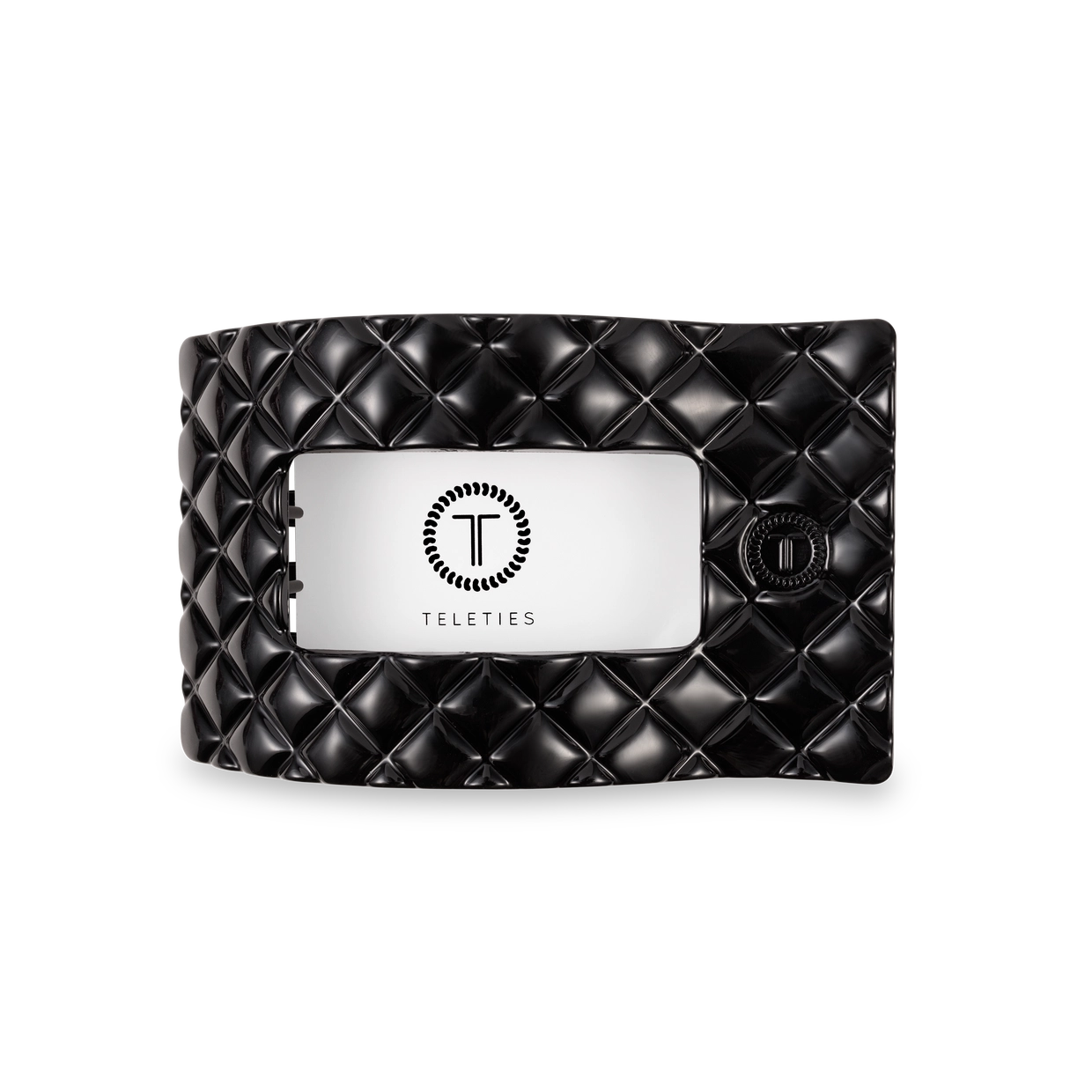 Jet Black Quilted Rectangle Flat Teletie Clip - Medium