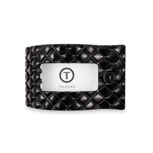 Jet Black Quilted Rectangle Flat Teletie Clip - Medium