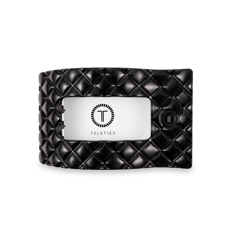 Jet Black Quilted Rectangle Flat Teletie Clip - Medium