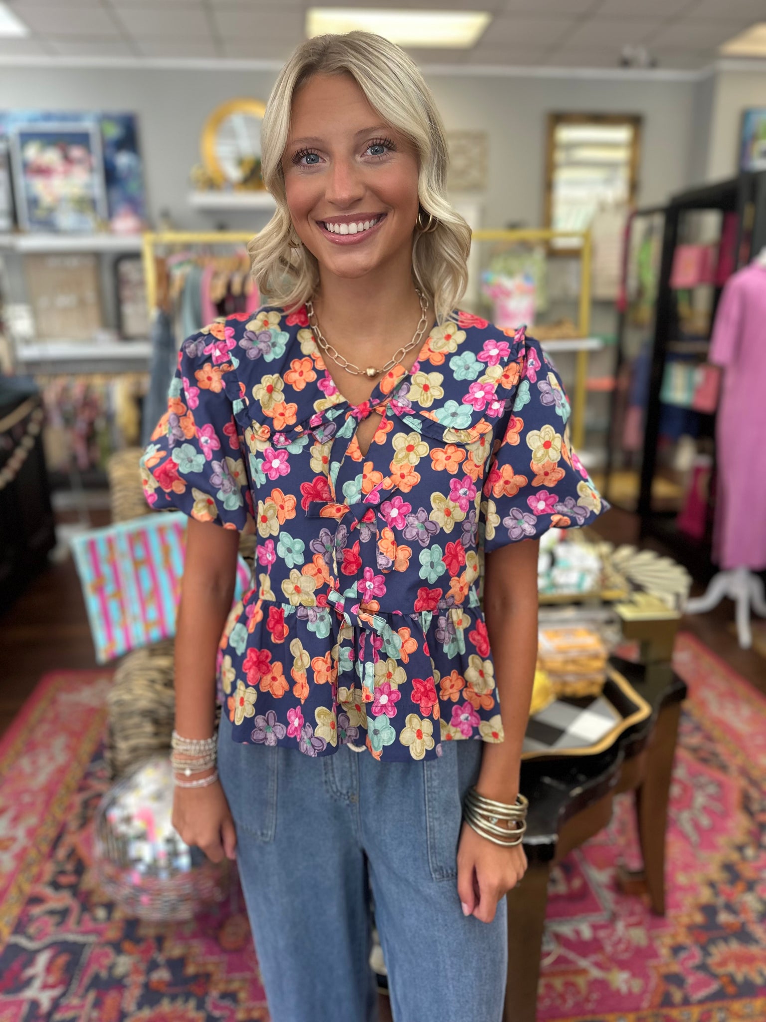 Dark Floral Collared Top