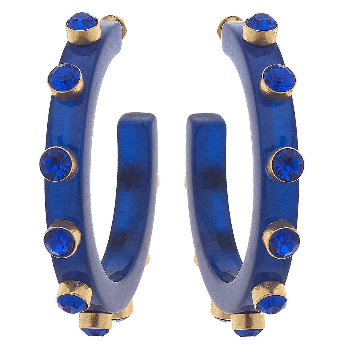 Blue Renee Resin And Rhinestone Hoop Earrings - CANVAS