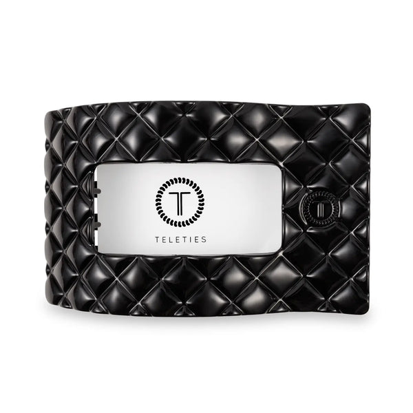 Jet Black Quilted Rectangle Flat Teletie Clip - Large