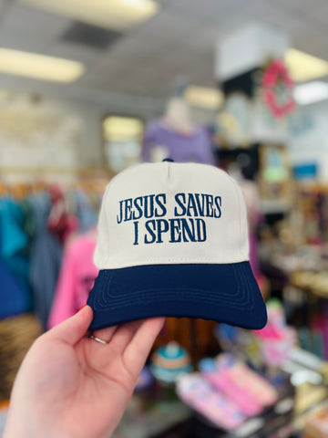 Jesus Saves I Spend Trucker Hat - Navy