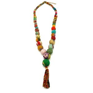 Aasha Graduated Beads & Tassel Necklace