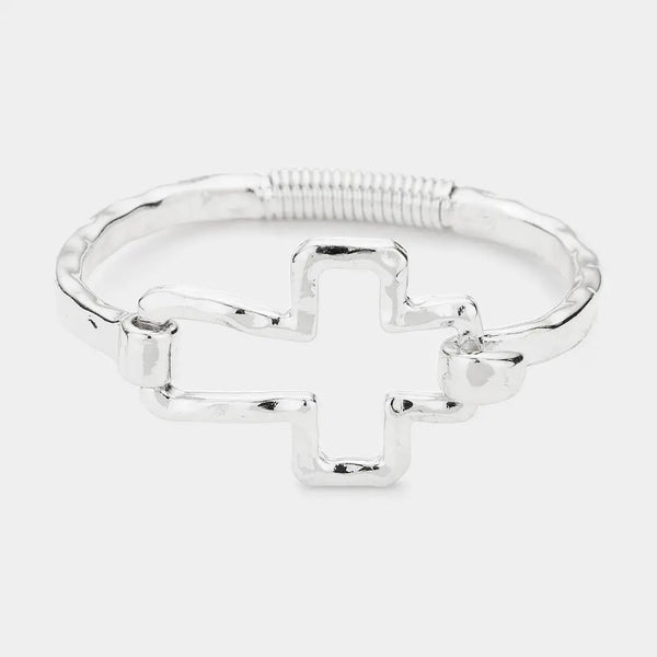 Hammered Cross Hook Bracelet - Silver