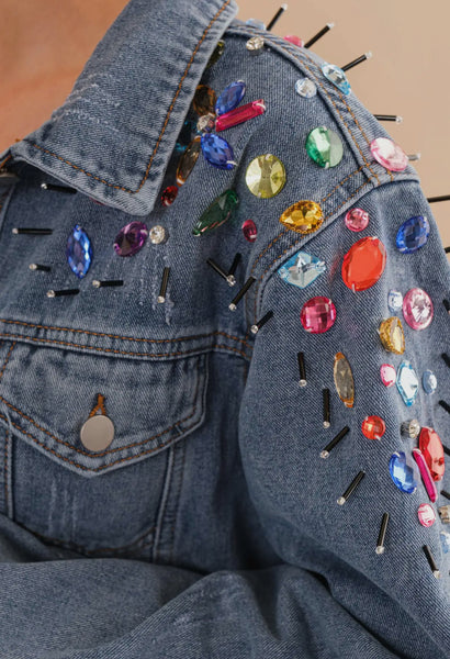 Rainbow Jeweled Denim Jacket