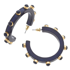 Navy Renee Resin And Rhinestone Hoop Earrings - CANVAS