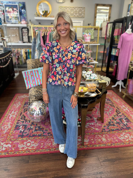 Dark Floral Collared Top