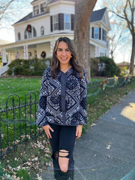 Navy Paisley Quilted Jacket