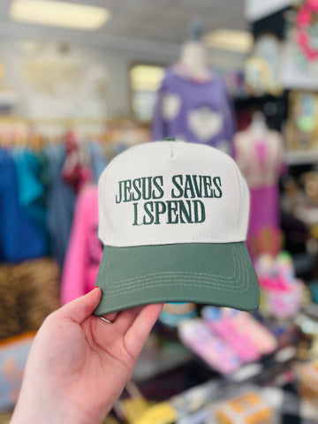 Jesus Saves I Spend Trucker Hat - Green