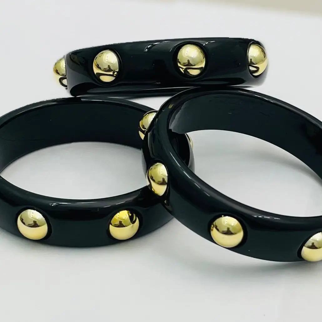 Gold Stud Acrylic Bangle - Black