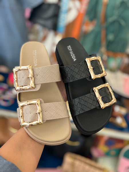 Drew Bamboo Buckle Sandals - Black