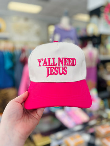 Y'all Need Jesus Trucker Hat - Fuschia