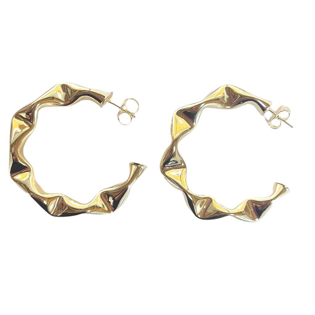 Shiny Large Wrinkled Hoop Earrings - Sheila Fajl